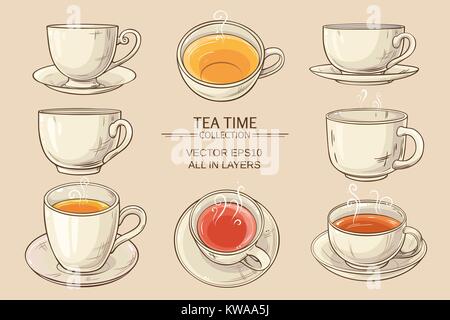 Tazze tè set Illustrazione Vettoriale