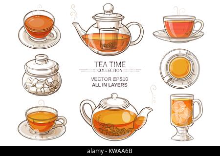 Il tè di vetro Imposta colore Illustrazione Vettoriale