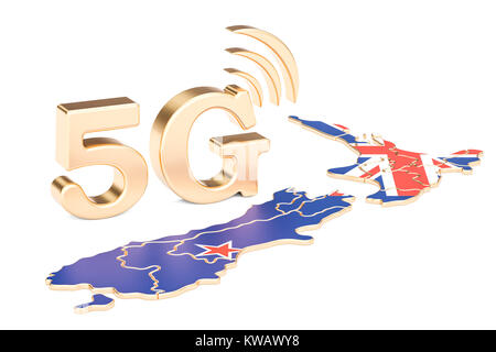 5G in Nuova Zelanda concetto, 3D rendering isolati su sfondo bianco Foto Stock