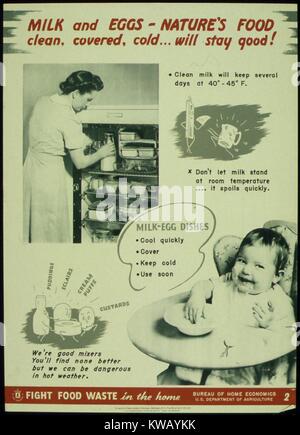 Rilasciata dal Governo di guerra poster educativi incoraggiare gli americani a mantenere i loro prodotti lattiero-caseari freschi, 1941. Foto Stock
