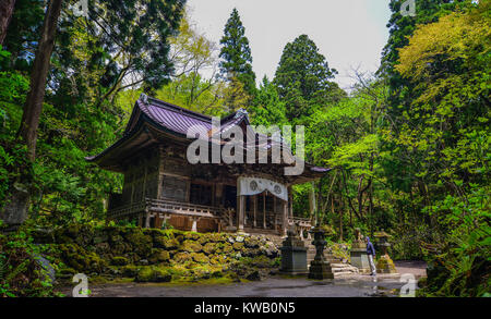 Aomori, Giappone - 16 maggio 2017. Persone in preghiera a Towada santuario di Aomori, Giappone. Towada-jinja santuario è detto di essere stato costruito nel IX secolo. Foto Stock