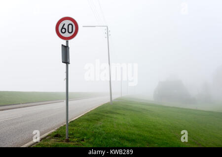 Misty Deichstrasse in Kirchwerder, Amburgo, Germania, Europa Neblige Deichstra?e in Kirchwerder, Deutschland, Europa, Neblige Deichstrasse in Kirchwer Foto Stock