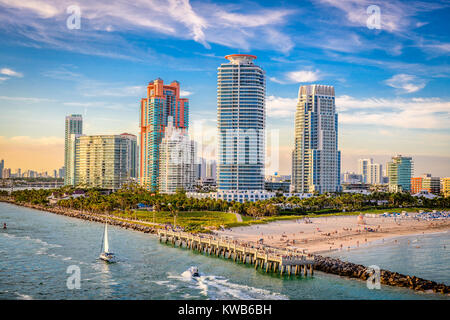 South Beach, Miami, Florida, Stati Uniti d'America su South Pointe Park. Foto Stock