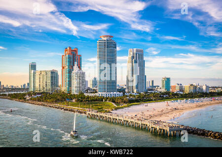 South Beach, Miami, Florida, Stati Uniti d'America su South Pointe Park. Foto Stock