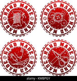 Set di quattro timbro di gomma stile grunge fatto a mano le etichette per il design. Illustrazione Vettoriale