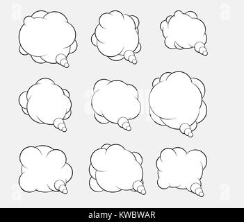 Set di nove vettore bolle di parlare con riempimenti in bianco e lo sfondo grigio. Illustrazione Vettoriale