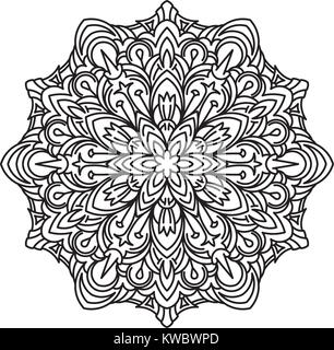 Round asimmetrica elemento decorativo - Pizzi mandala in stile zentangle. Vettore stilizzati fiore per progettare o tatuaggio. Illustrazione Vettoriale