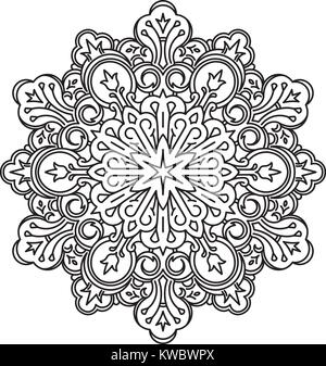 Round asimmetrica elemento decorativo - Pizzi mandala in stile zentangle. Vettore stilizzati fiore per progettare o tatuaggio. Illustrazione Vettoriale