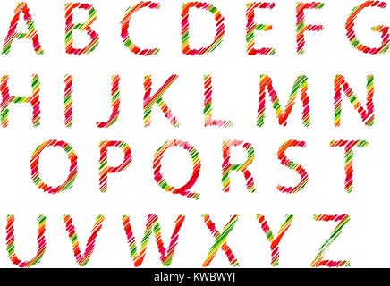 Molto luminoso colorato stile grunge incrinato striped font. Illustrazione Vettoriale