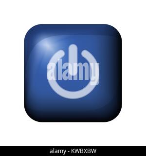 Blu lucida vettore realistico power on/off pulsante interruttore con luce flare Illustrazione Vettoriale