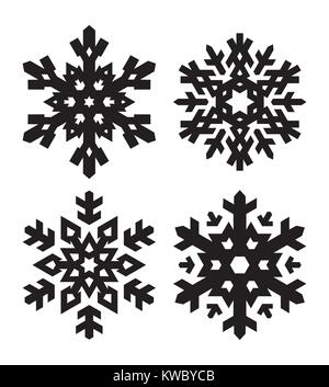 Set di 4 forma semplice nero elegante i fiocchi di neve per il vostro design. Vettore geometrico. Illustrazione Vettoriale