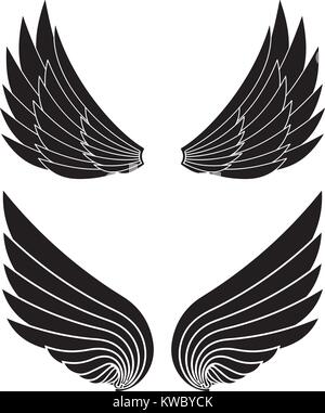 Due coppie di vettore decorativo ali isolato su bianco. Illustrazione Vettoriale