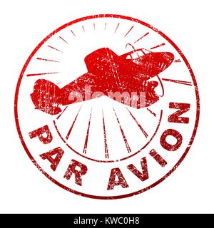 Par avion stile grunge vector timbro di gomma con silhouette di volare aerei ad elica Illustrazione Vettoriale