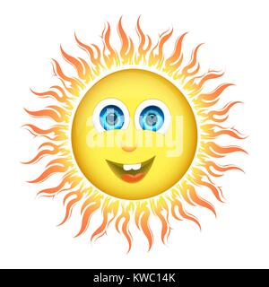 Carino soleggiata carattere sorridente con gli occhi blu isolato su bianco Illustrazione Vettoriale