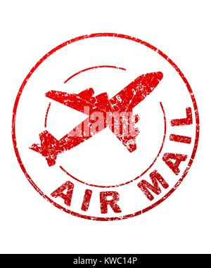 La posta di aria stile grunge vector timbro di gomma con silhouette di un aeromobile in volo Illustrazione Vettoriale