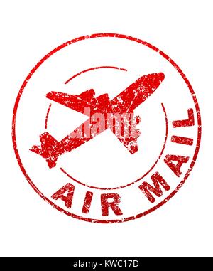 La posta di aria stile grunge vector timbro di gomma con silhouette di un aeromobile in volo Illustrazione Vettoriale
