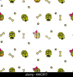 Testa di zombie Cartoon carino coppia seamless pattern. Illustrazione Vettoriale