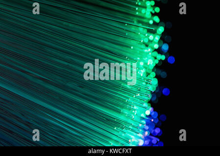 Il colore in fibra ottica su sfondo nero, fibre ottiche luci sfondo astratto Foto Stock