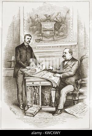 Riforma senza spargimento di sangue. Governatore di Cleveland e Theodore Roosevelt presso il loro buon lavoro. Nel 1883, il Repubblicano Roosevelt alleato con governatore democratico Cleveland a passare un servizio civile riforma di legge per lo Stato di New York. Thomas Nast illustrazione sulla copertina di Harpers Weekly, aprile, 19, 1884 (BSLOC 2017 4 4) Foto Stock