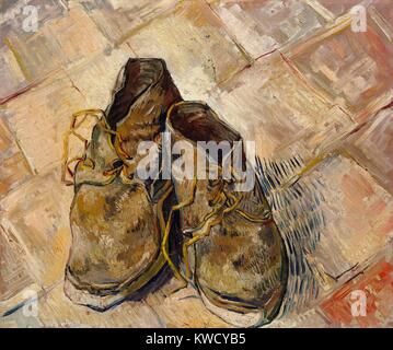 Scarpe di Vincent Van Gogh, 1888, olandese Post-Impressionist, olio su tela. Questi pattini usurati sono state dipinte in rosso-piastrelle del pavimento della casa gialla, la sua casa e studio in Arles (BSLOC 2017 5 39) Foto Stock