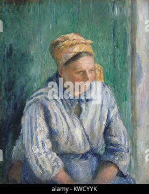 Lavandaia, studio, di Camille Pissarro, 1880, impressionista francese pittura, olio su tela. La donna è stata uno dei Pissarros Pontoise vicini, una cinquantina di sei-anno-vecchia madre di quattro chiamata Marie Larcheveque (BSLOC 2017 3 57) Foto Stock