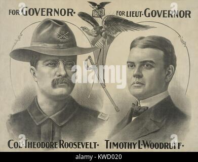 Poster per Theodore Roosevelts campagna per il governatore dello Stato di New York. Egli tornò convertito la sua popolarità come uno spagnolo americano eroe di guerra ai voti e ha vinto le elezioni nel mese di novembre. 1898 (BSLOC 2017 4 19) Foto Stock