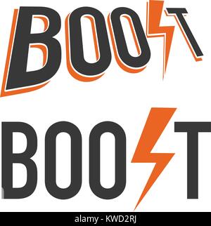 Vettore semplice illustrazione della parola di Boost in blu e arancione Illustrazione Vettoriale