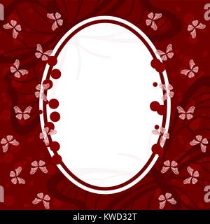 Ovale bianco su sfondo rosso con farfalle Illustrazione Vettoriale