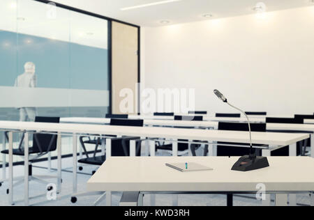 Arredamento moderno di sala conferenze con vuoto sullo schermo del monitor per la presentazione, rendering 3D Foto Stock