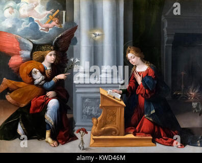 L'Annunciazione da Il Garofalo (1476-1559), olio su legno, 1528 Foto Stock