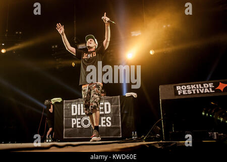 La American hip hop gruppo dilatata di popoli esegue un concerto dal vivo all'Arena stadio a Roskilde Festival 2014. Qui il rapper prove è raffigurato dal vivo sul palco. Danimarca, 04.07.2014. Foto Stock