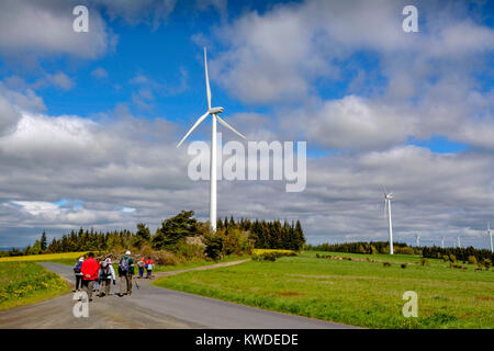 Turbina eolica sull'altopiano di Ally-Mercoeur, Haute Loire, Auvergne, Francia Foto Stock