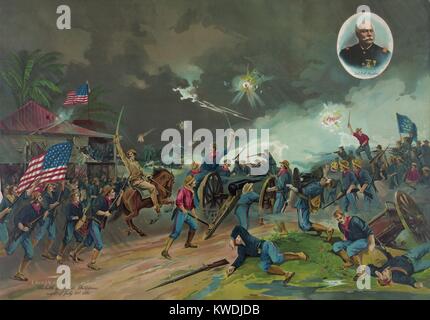 Battaglia di malato, isole filippine, la notte del 31 luglio 1898, durante la spagnola guerra americana. Questa è stata la prima battaglia della simulazione di battaglia di Manila, in cui le forze spagnole hanno attaccato il entrenchments americano del decimo in Pennsylvania e a Utah artiglieria. Con il rinforzo del terzo noi artiglieria, gli spagnoli sono stati respinti e la posizione degli Stati Uniti è stato tenuto. 10 Gli americani sono stati uccisi e 46 feriti (BSLOC 2017 10 65) Foto Stock