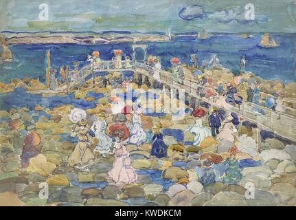 La bassa marea, BEACHMONT, dal Brasile di Maurice Prendergast, 1900-05, la pittura americana, acquerello. Le persone che si godono la spiaggia con la bassa marea in Beachmont, un sobborgo a nord di Boston. Esso mostra l'influenza del post-impressionisti e i pittori Nabis su Prendergast (BSLOC 2017 7 145) Foto Stock