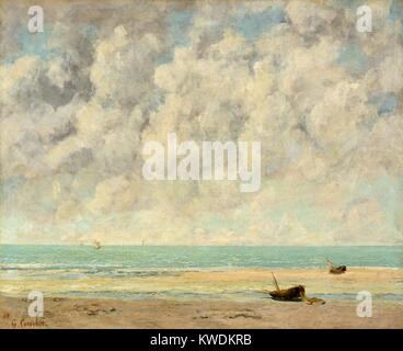 Il mare calmo, da Gustave Courbet, 1869, la pittura francese, olio su tela. Il canale inglese a Etretat, Normandia in agosto 1869. Da questo momento Courbet è stato apprezzato il lavoro degli impressionisti Manet e Monet, che possono aver influenzato la sua corrispondenza più luminosa tavolozza (BSLOC 2017 9 122) Foto Stock