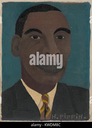 SELF-PORTRAIT II, da Horace Pippin, 1944, African-America pittura, olio su tela. Questo lavoro è piccolo, misura solo 8,5 x 6,5 pollici. L'Autodidatta artista di grande successo e venduto la maggior parte delle sue 130 dipinti, molti musei e autorevoli collezionisti (BSLOC 2017 16 3) Foto Stock