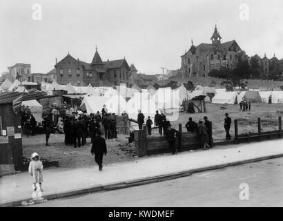 Refugee Camp vicino Haight Street e Central Avenue per le vittime del 1906 San Francisco terremoto. Esso è stato istituito e gestito dalla US Army (BSLOC 2017 17 40) Foto Stock