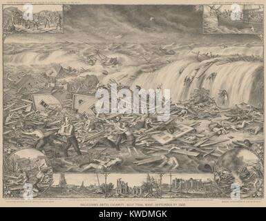 Galvestons terribile calamità, Golfo Onda di marea, 8 settembre 1900. L'immagine principale mostra l uragano e maremoto inondazioni Galveston in Texas, demolizione di edifici, uccisione di persone, come i superstiti lottano per la loro vita. Vignette illustrano i postumi di smaltimento e di recupero di migliaia di corpi morti (BSLOC 2017 17 82) Foto Stock