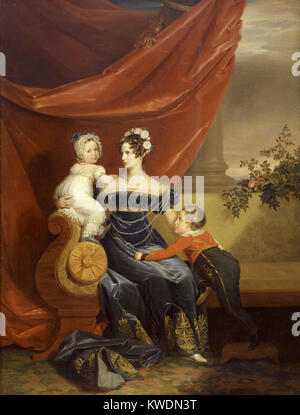 Alexandra Feodorovna con i suoi due figli maggiori, il Tsarevich Alexander e la Granduchessa Maria Nikolaevna, c. 1820 Foto Stock