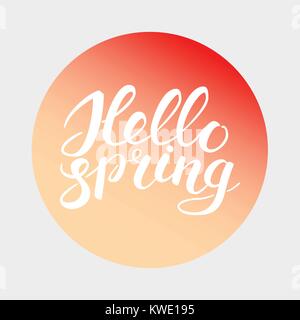 La frase Ciao molla spazzola scritte a penna. Manoscritte illustrazione vettoriale sul gradiente dello sfondo del cerchio. Pennello bianco handlettering. Illustrazione Vettoriale