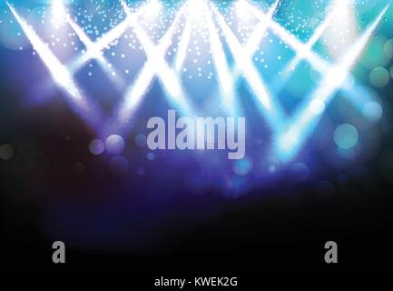 Magic faretti con raggi blu e incandescente effetto per evento di festa, concerto, pubblicità, illustrazione vettoriale Illustrazione Vettoriale