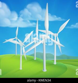 Energia eolica turbine di potenza di generazione di elettricità Illustrazione Vettoriale