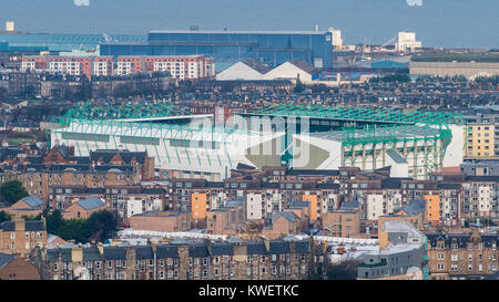 Vista di Easter Road Stadium casa dei Hibernian Football Club di Edimburgo, in Scozia, Regno Unito Foto Stock