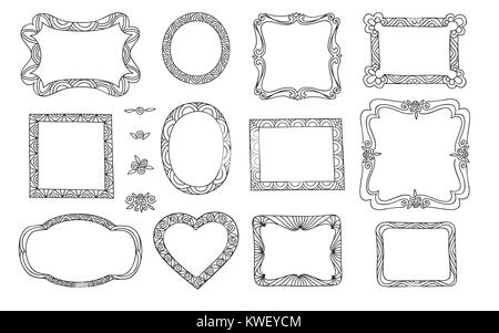 Set di frame carino. Ornamenti in stile vittoriano photo frame. Doodle la linea di confine collezione decor Illustrazione Vettoriale