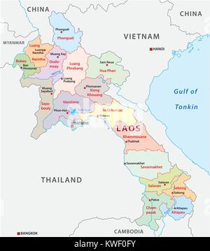 Laos politica e amministrativa di mappa vettoriale Illustrazione Vettoriale