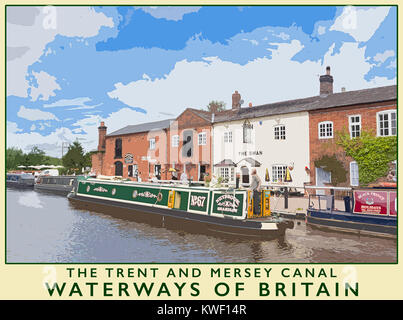 Un poster in stile illustrazione tratta da una fotografia di giunzione Fradley sui Trent e Mersey canal, Stafforshire, England, Regno Unito Foto Stock