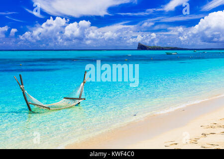 Bella spiaggia dell'isola di Mauritius,vista panoramica. Foto Stock