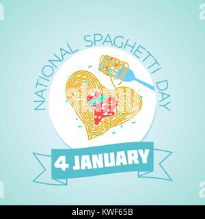 Calendario per ogni giorno a partire dal 4 gennaio. Biglietto di auguri. Holiday - National Spaghetti al giorno. Icona di stile lineare Illustrazione Vettoriale