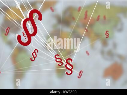 Icone di simboli di sezione 3D con mappa del mondo Foto Stock