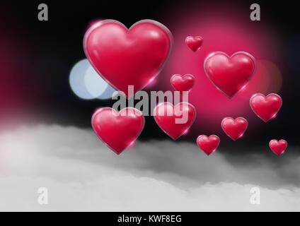 Lucente spumante valentines cuori con bokeh nebby sfondo Foto Stock